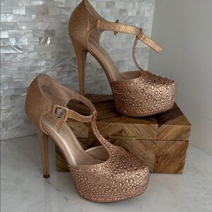 De Blossom Collection Rose Gold Embellished Heels
